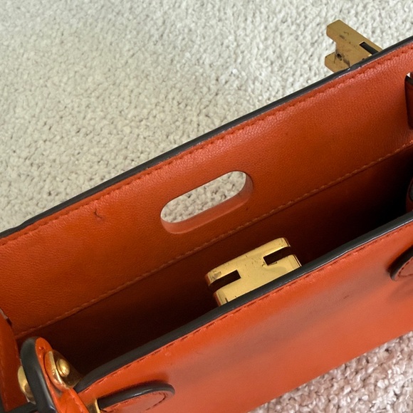 Tory Burch Lee Radziwill Petite Bag Orange Italian Leather Gold Hardware Handle - Picture 14 of 16